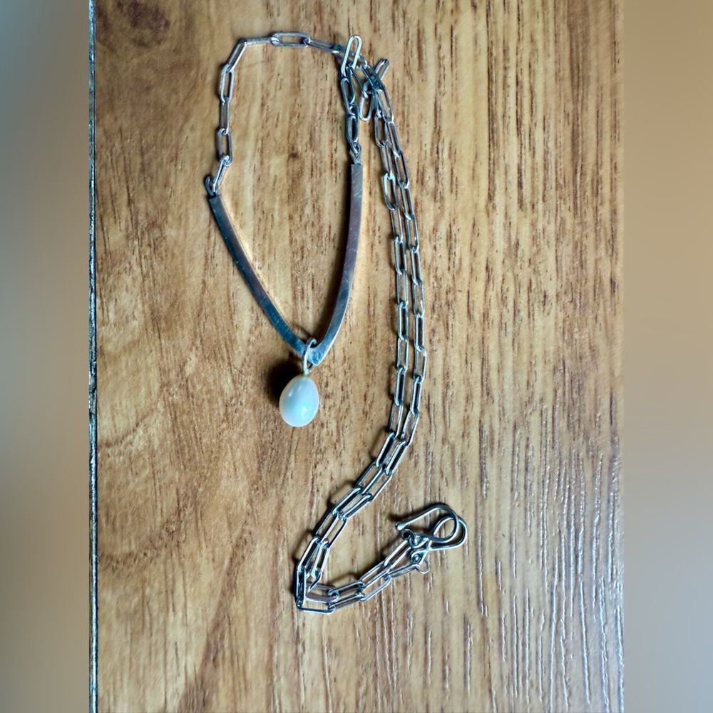 Handmade Sterling Silver Necklace with Pearl Pendant